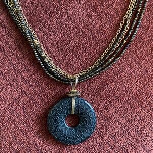 Coldwater Creek Black and Gold 14" Long Pendent Necklace